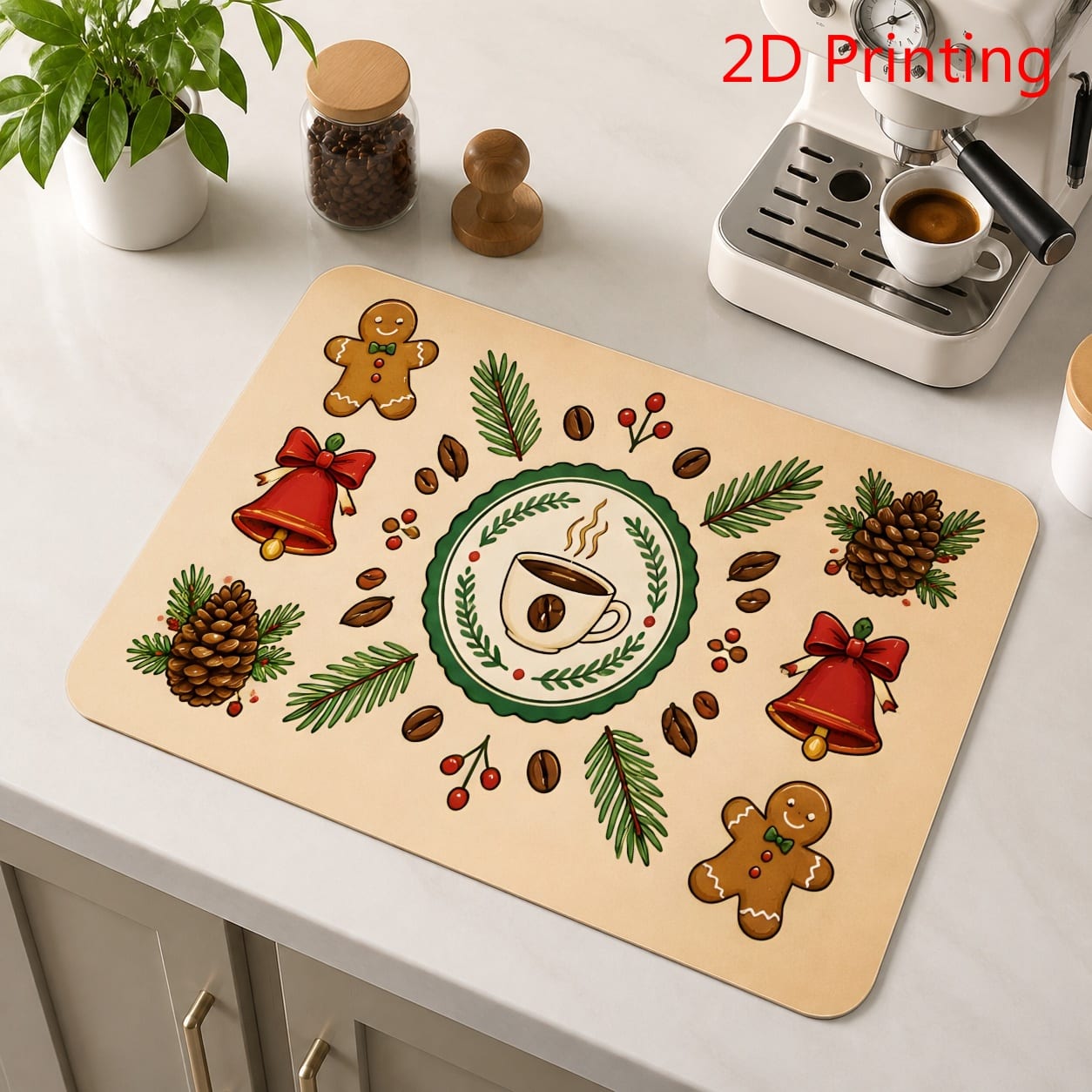 Bar Mat Rubber - Cozy Christmas Coffee Bar Dish Drying